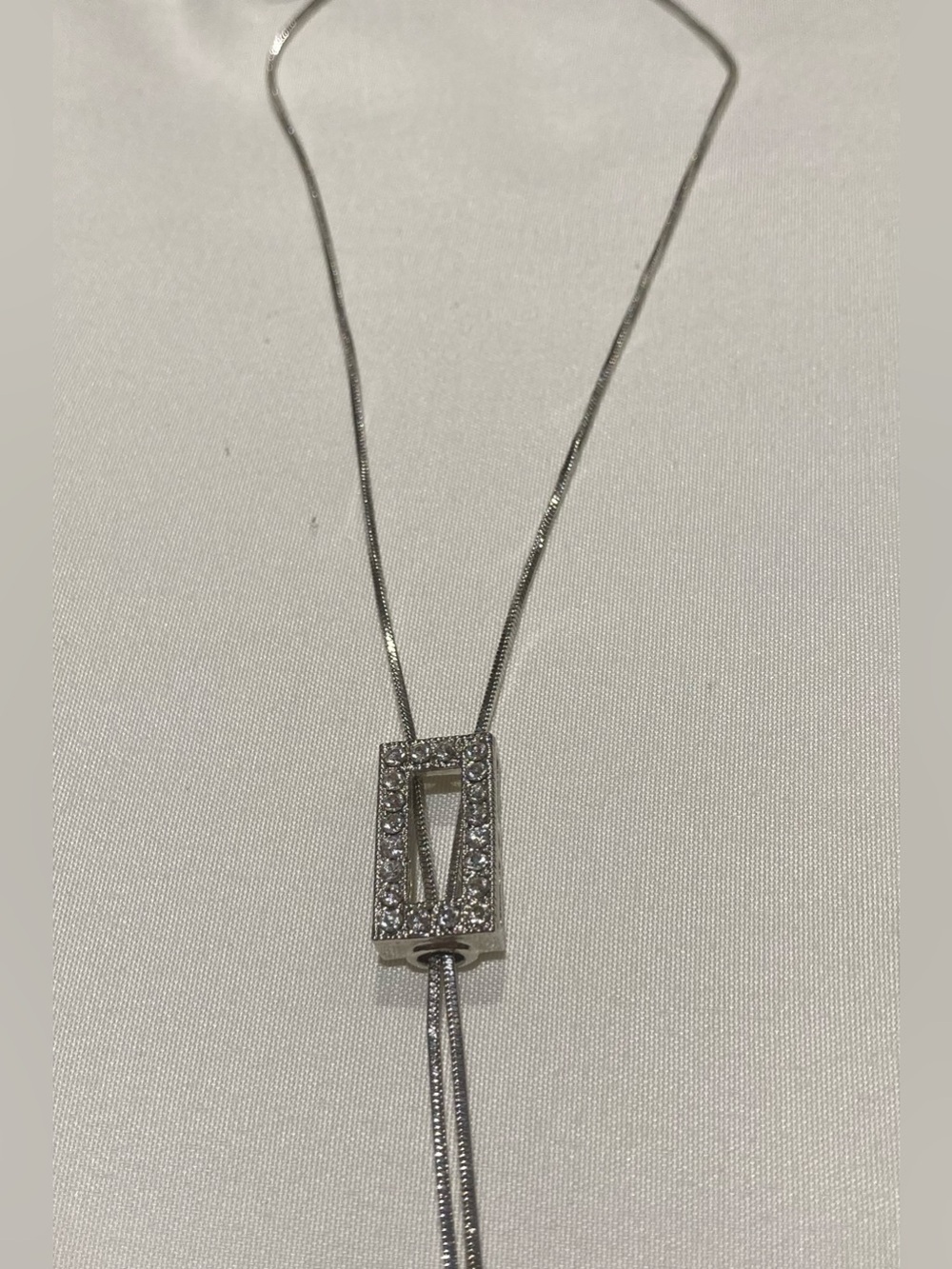 Silver Rectangular Crystal Lariat Necklace